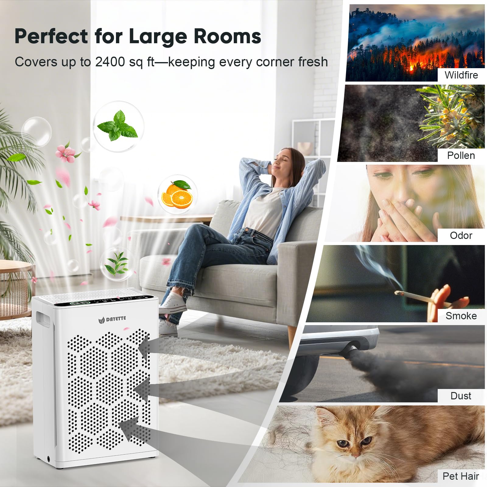 DAYETTE air purifier sleep mode operates quietly for undisturbed rest