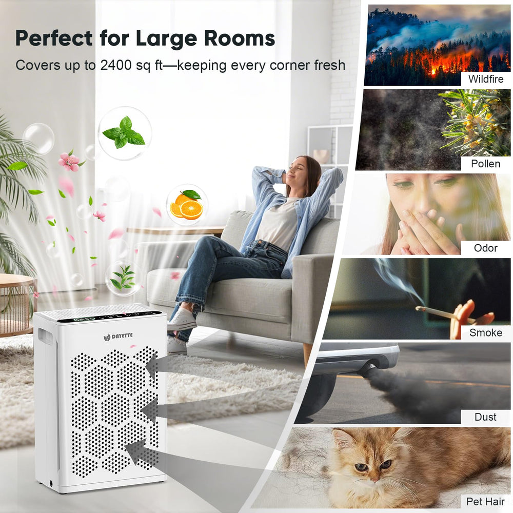 DAYETTE air purifier sleep mode operates quietly for undisturbed rest