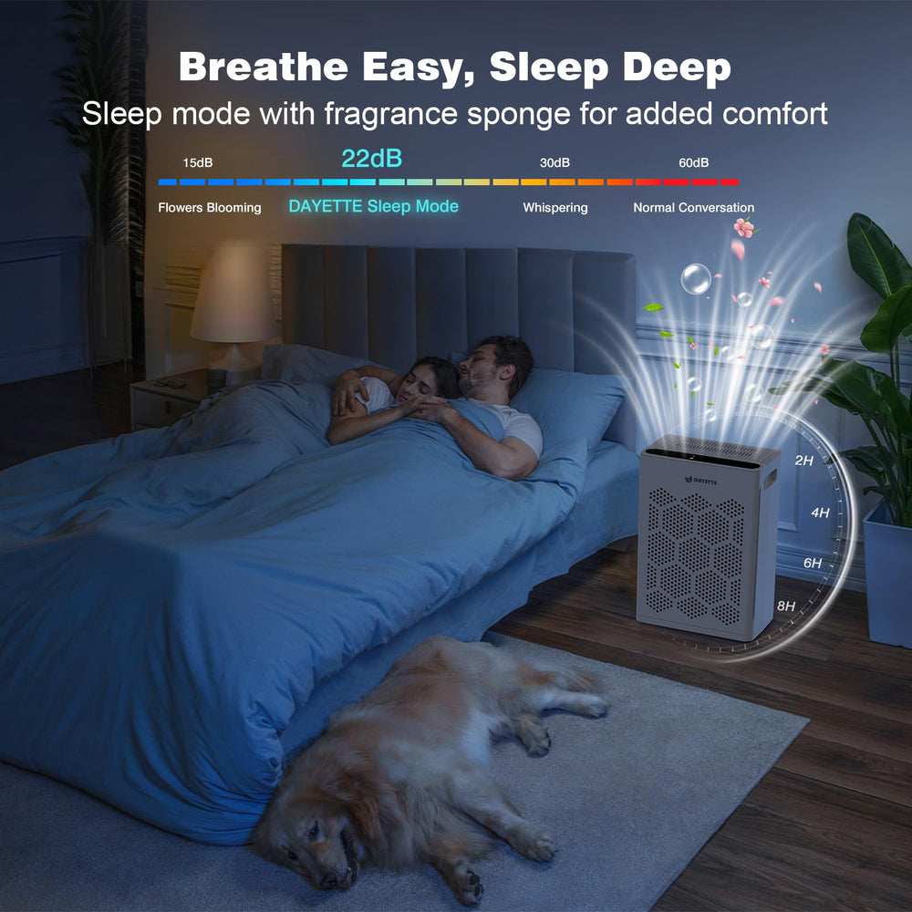 DAYETTE air purifier washable pre-filter captures hair and dust upfront