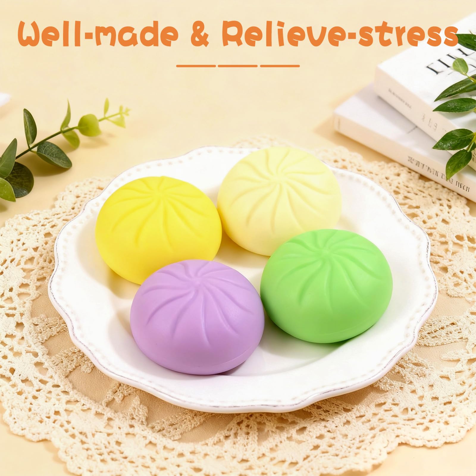 Dayingjiang dumpling stress ball on desk with steamer for calm breaks.