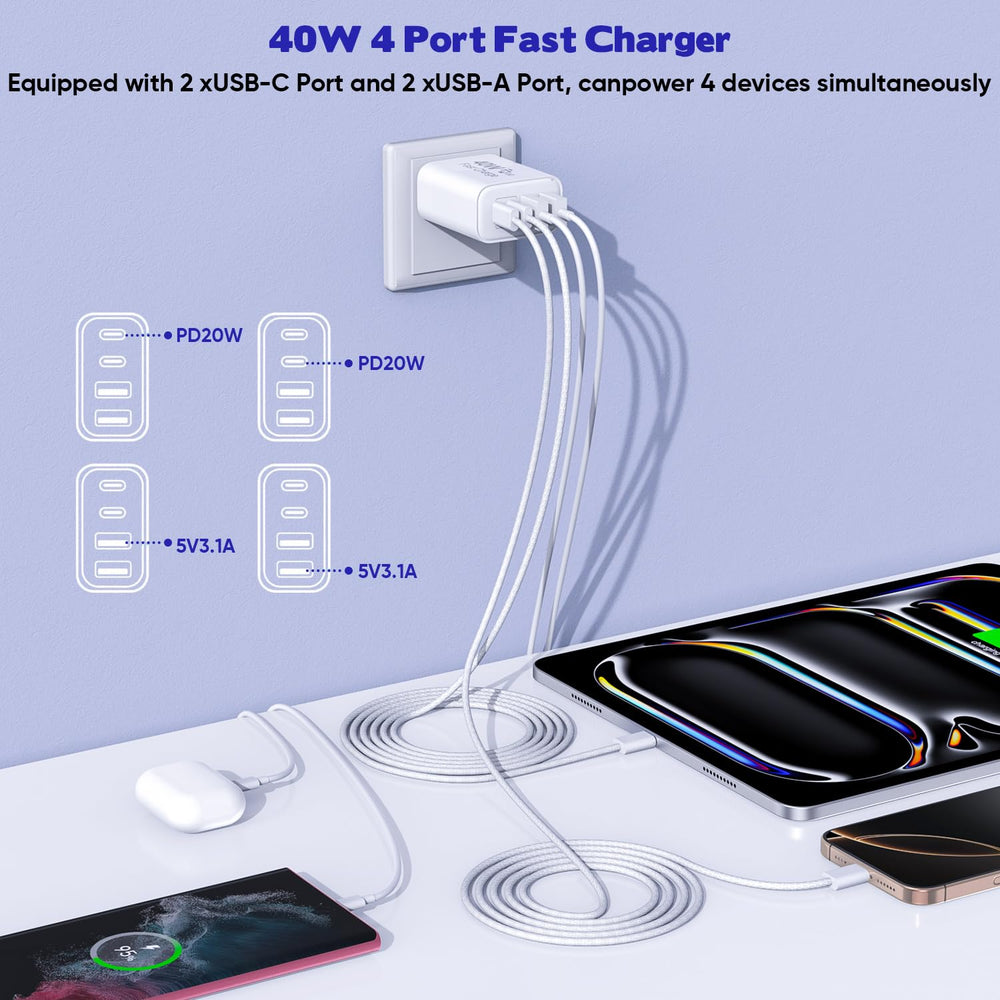 Dazana four-port charger powering multiple devices together