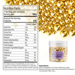 Dazzjoy Gold Pearl Sugar Sprinkles on a wedding cake top with gold shimmer.
