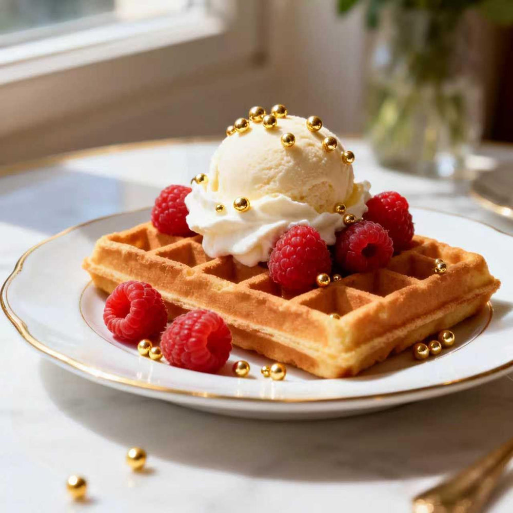 Dazzjoy Gold Pearl Sugar Sprinkles on wedding desserts for an elegant touch.