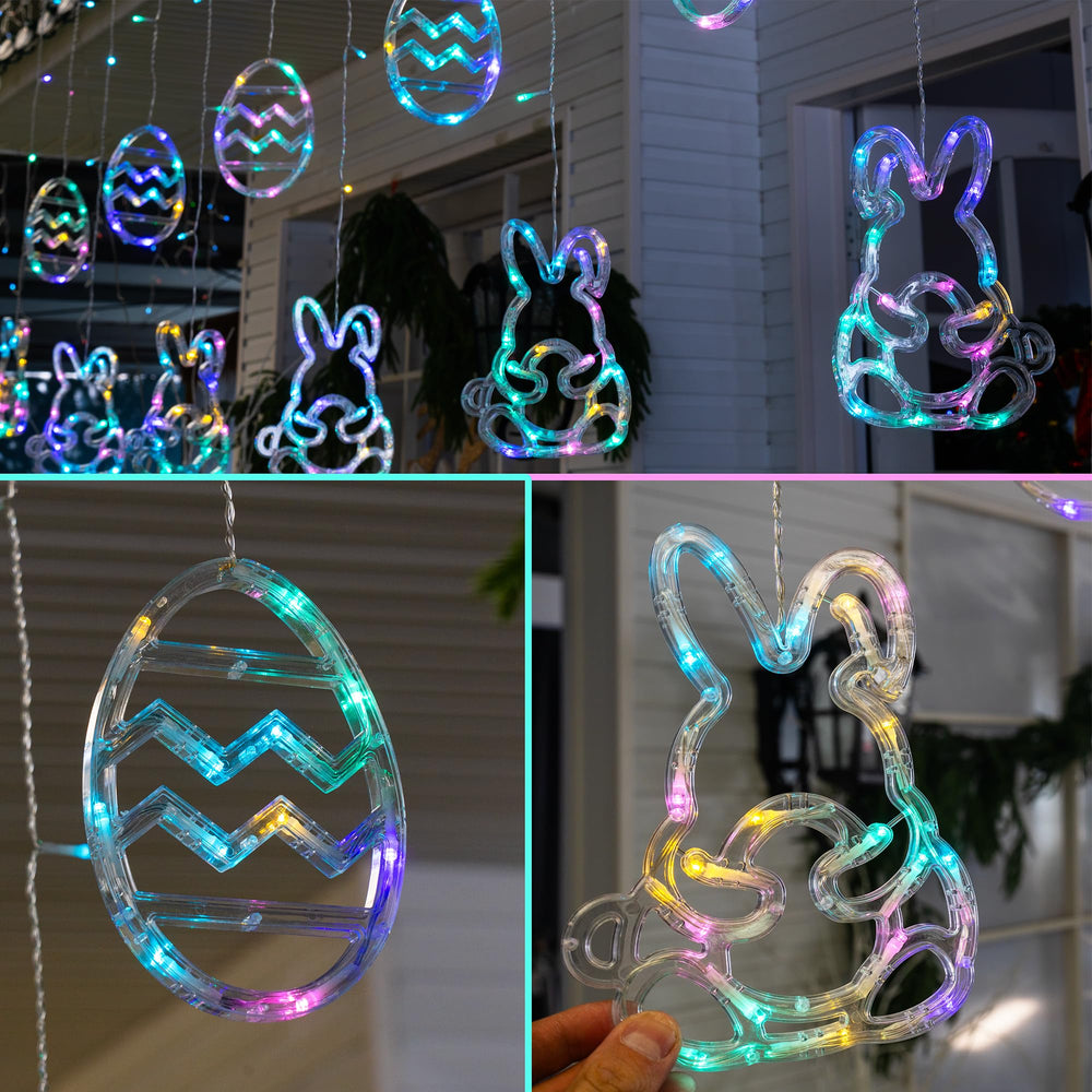Dazzle Bright LED curtain offers 8 modes for various Easter vibes.