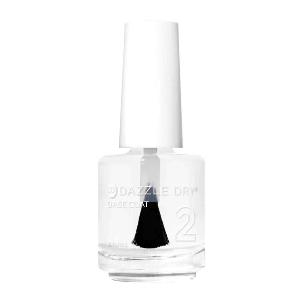 Dazzle Dry Base Coat in hand applying a smooth, clear layer for a long-lasting manicure.