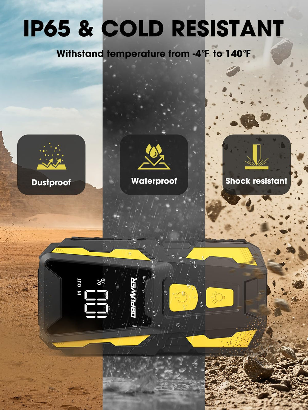DBPOWER 5000A engine-start demo for 10.0L gas and 8.0L diesel compatibility