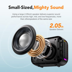 dbsono portable bluetooth speaker side view highlighting compact travel-friendly design.