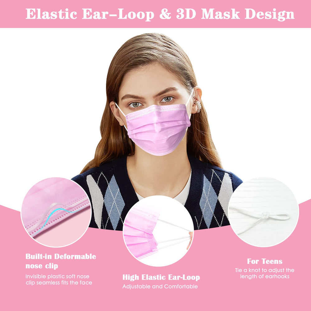 DC-BEAUTIFUL pink 3-ply mask with elastic ear loops for comfort