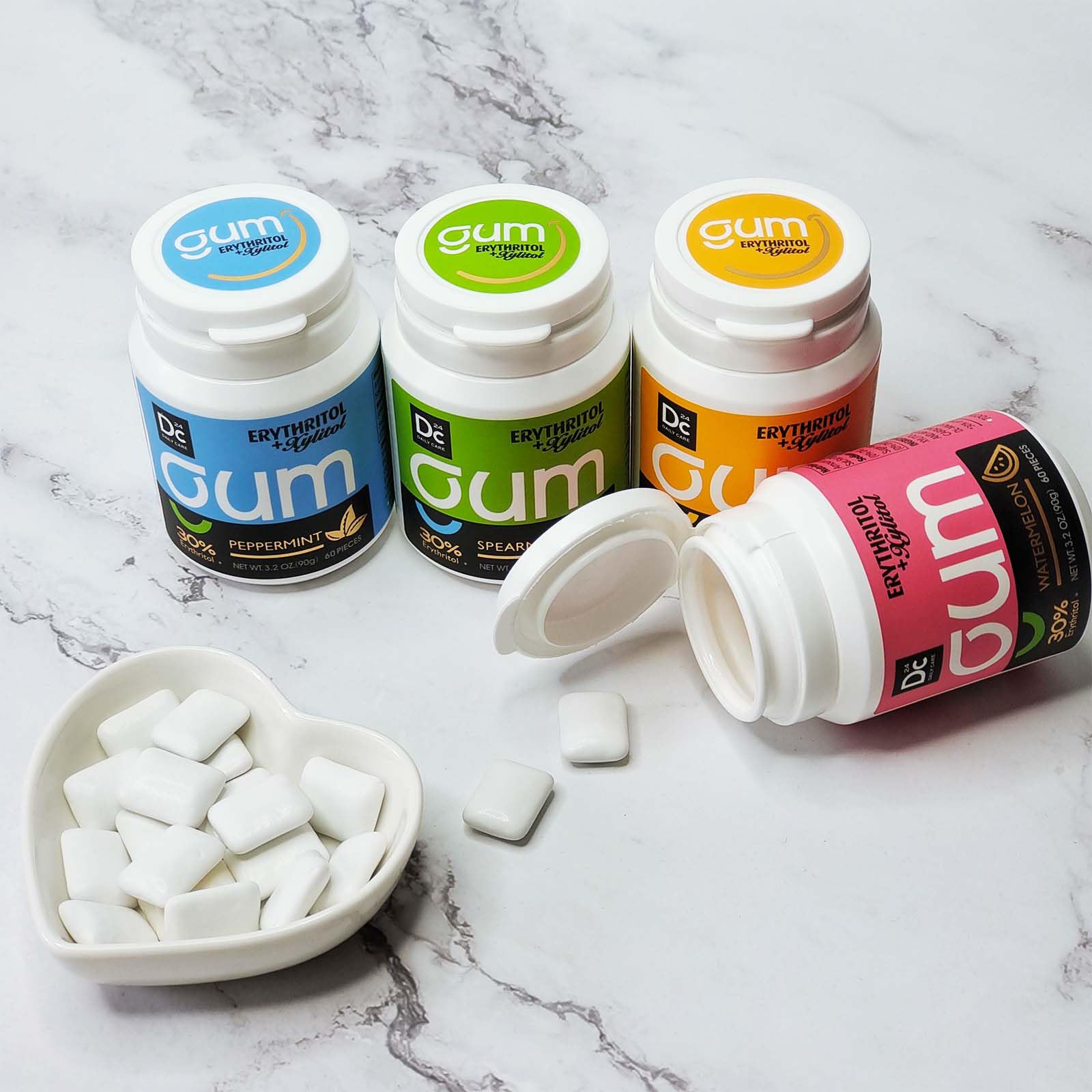 DC24 Daily Care gum ingredients panel highlights sugar-free formulation