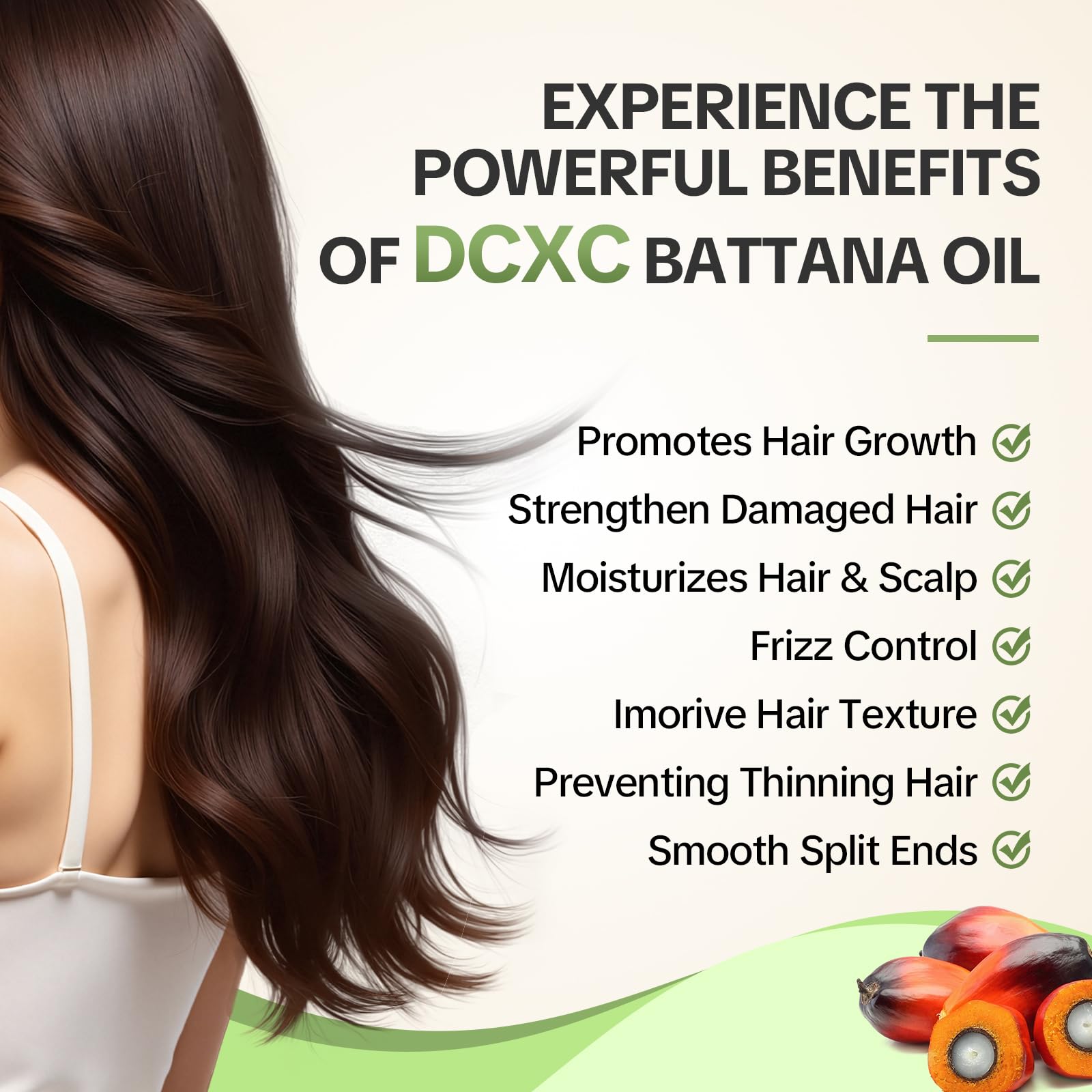 DCXC Batana Oil on hair strands showing immediate shine and smoothness.