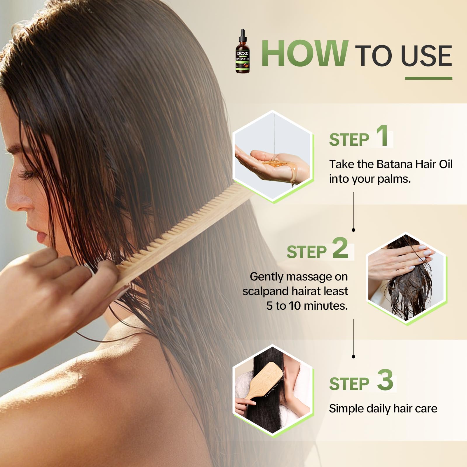 DCXC Batana Oil leave-in application on strands for daily nourishment.