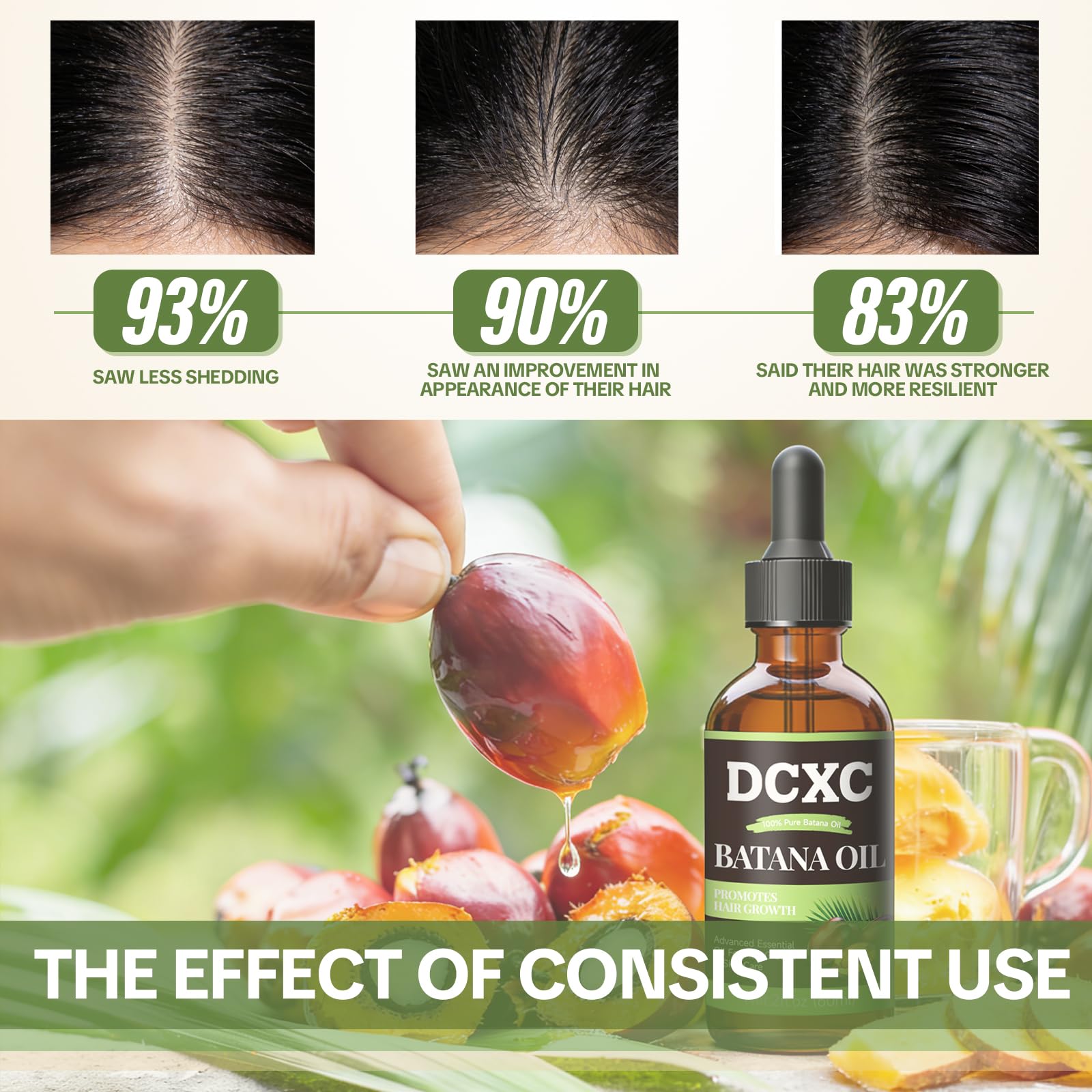 DCXC Batana Oil close-up showing soft, shiny hair finish.