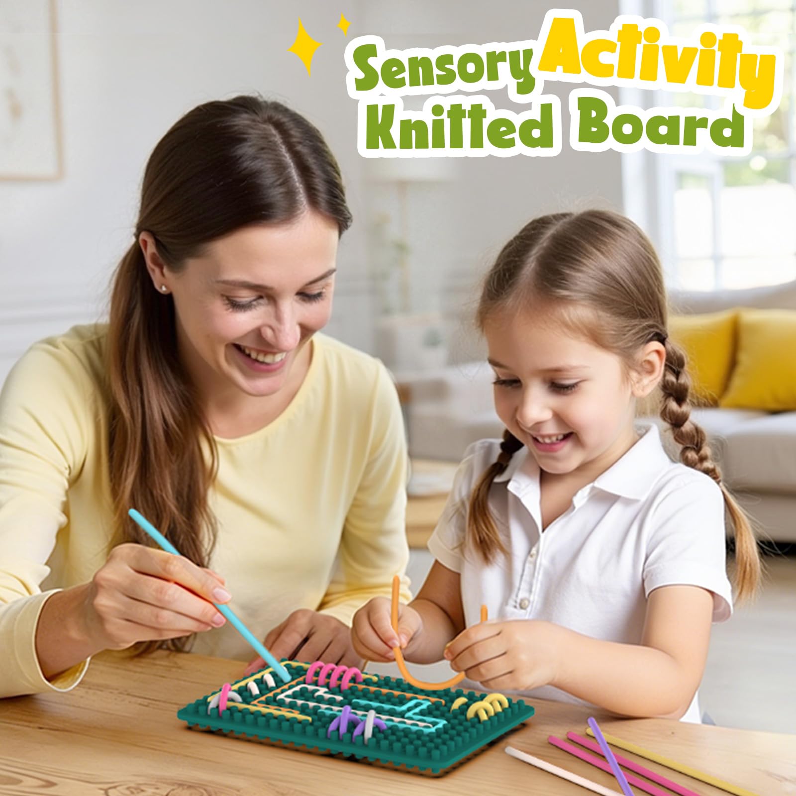 ddLUCK knitted board holes and threads encouraging exploration and coordination