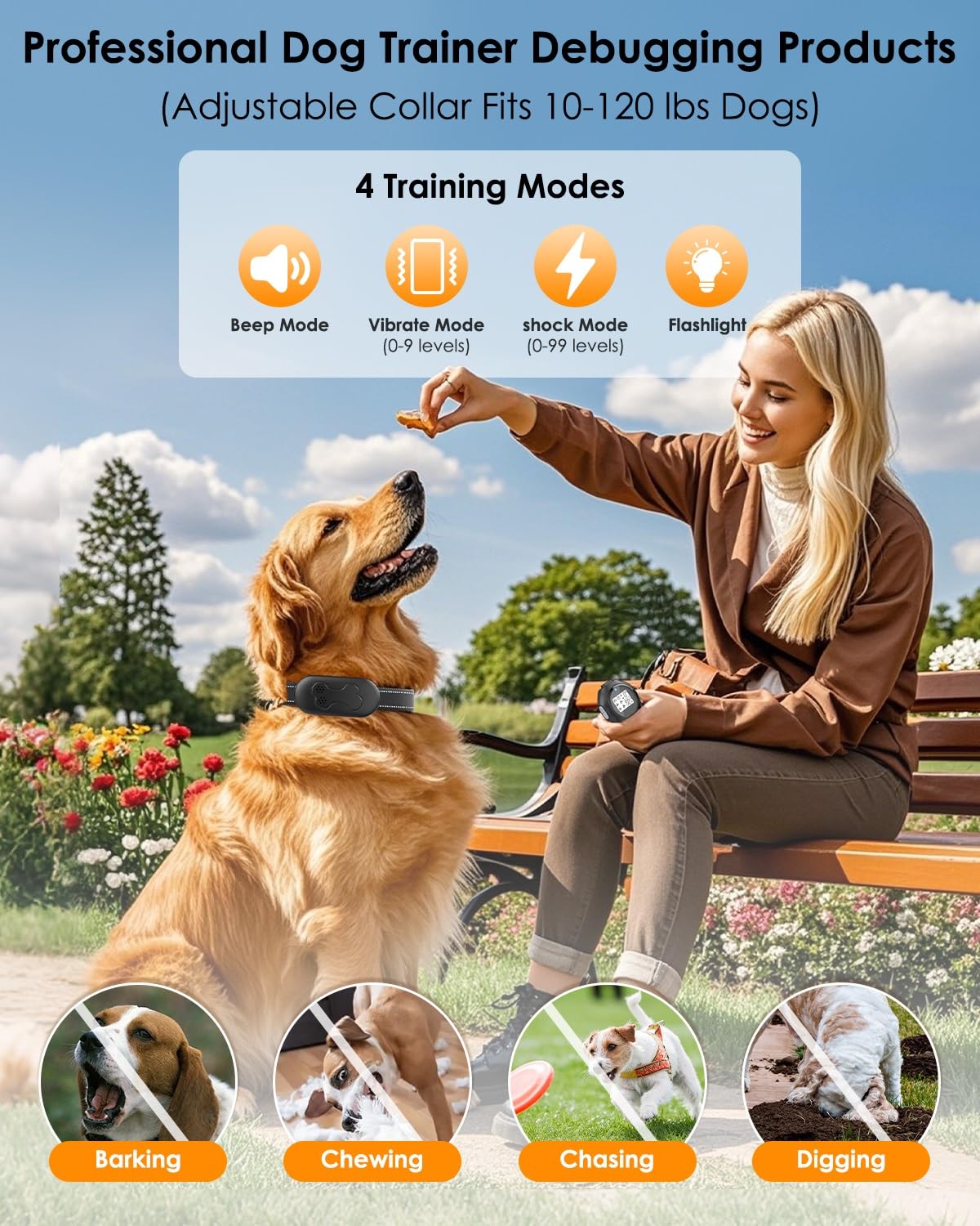DDZ IPX7 waterproof dog collar withstands rain and water play.