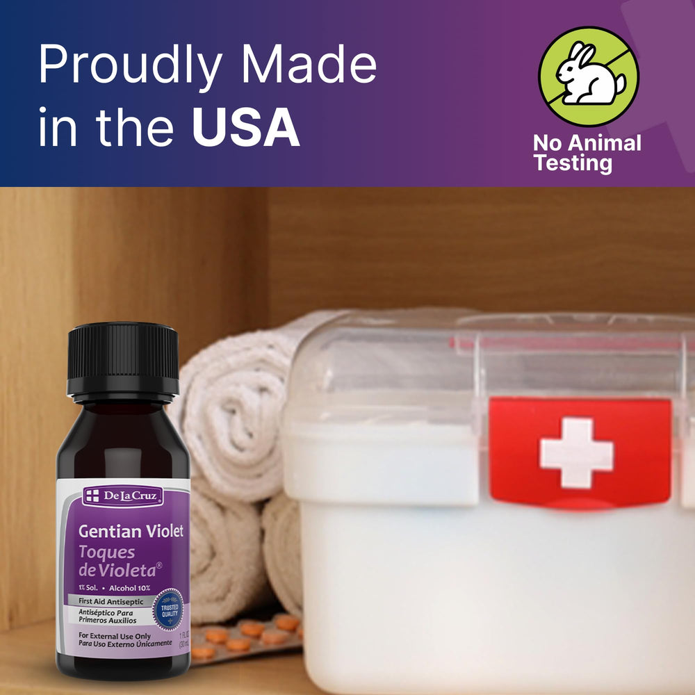 De La Cruz Gentian Violet cruelty-free packaging and safety claim.