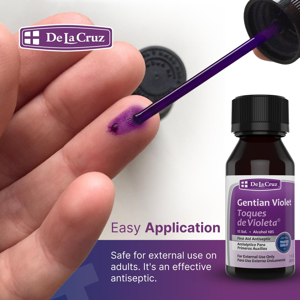 De La Cruz Gentian Violet packaging highlights USA-made quality.