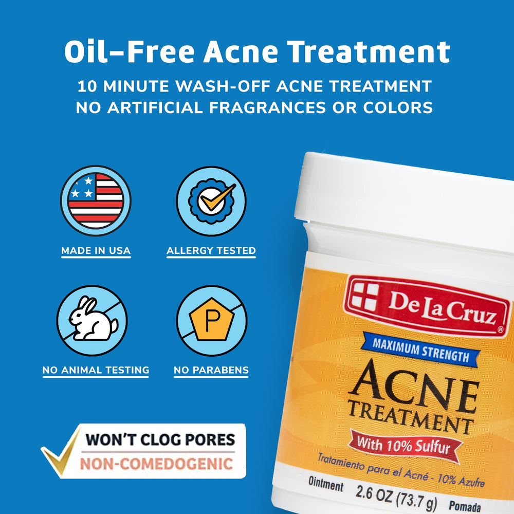 De La Cruz sulfur ointment label closeup highlights fragrance-free formula.