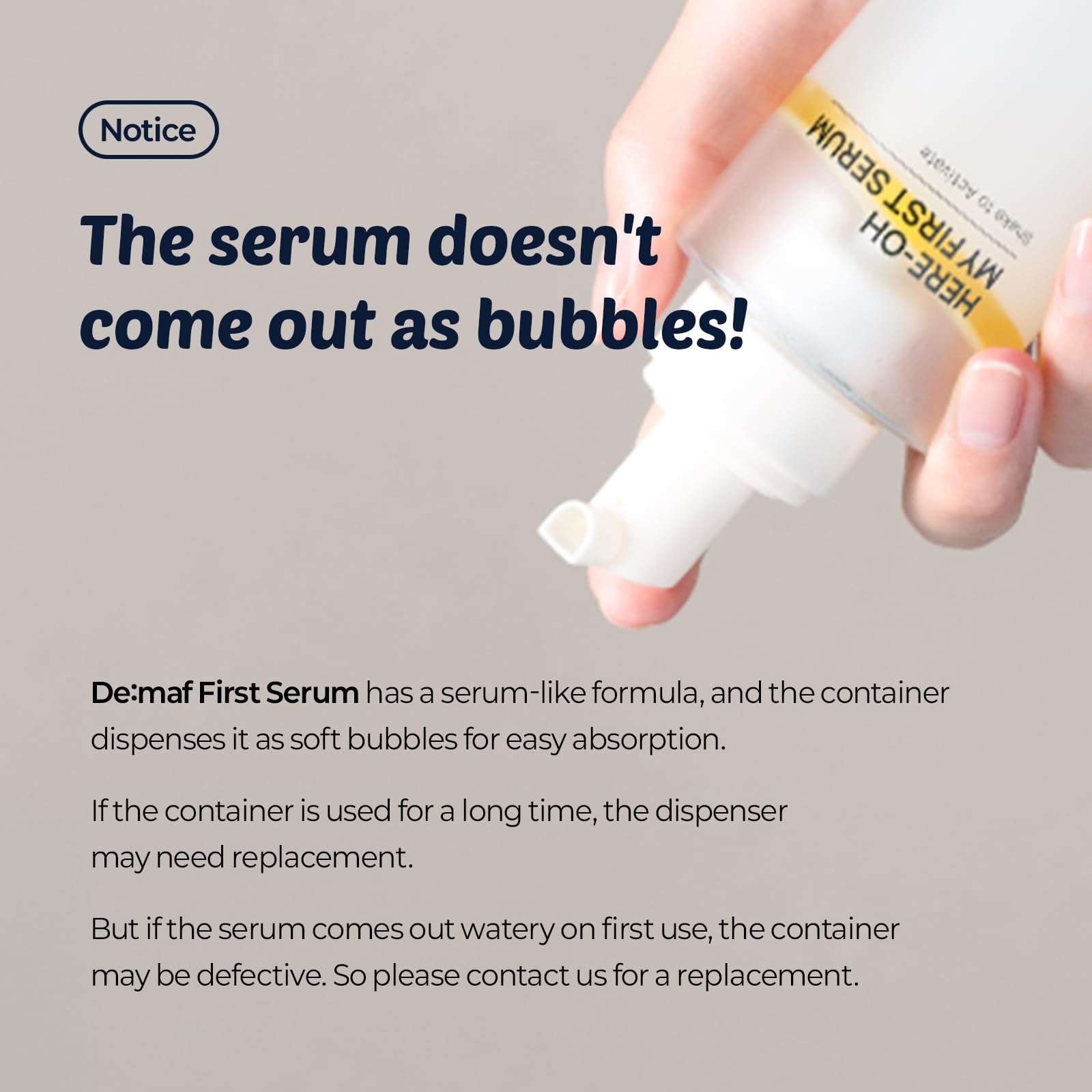 De:maf Here-Oh My First Hydrating Serum pump bottle for easy application