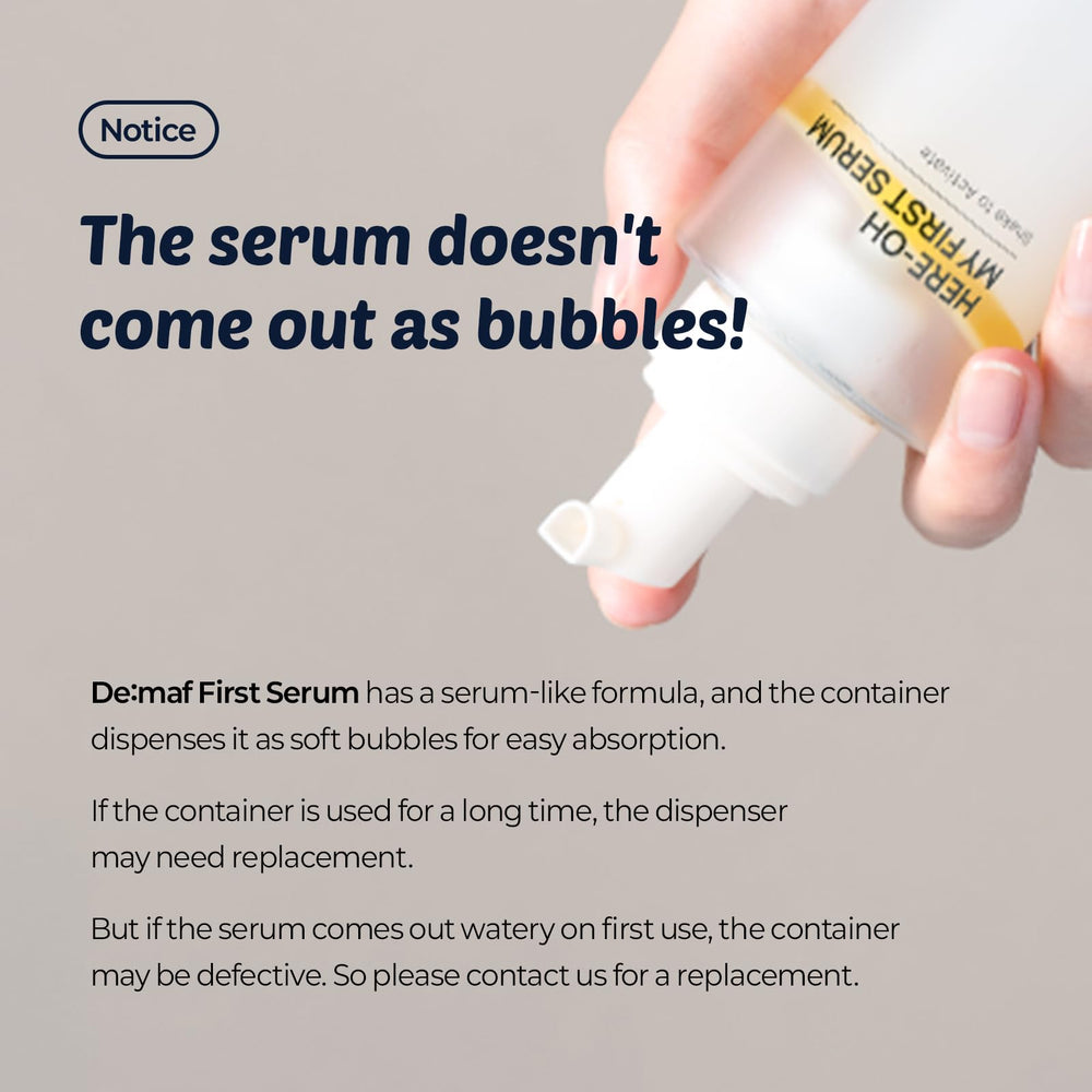 De:maf Here-Oh My First Hydrating Serum pump bottle for easy application