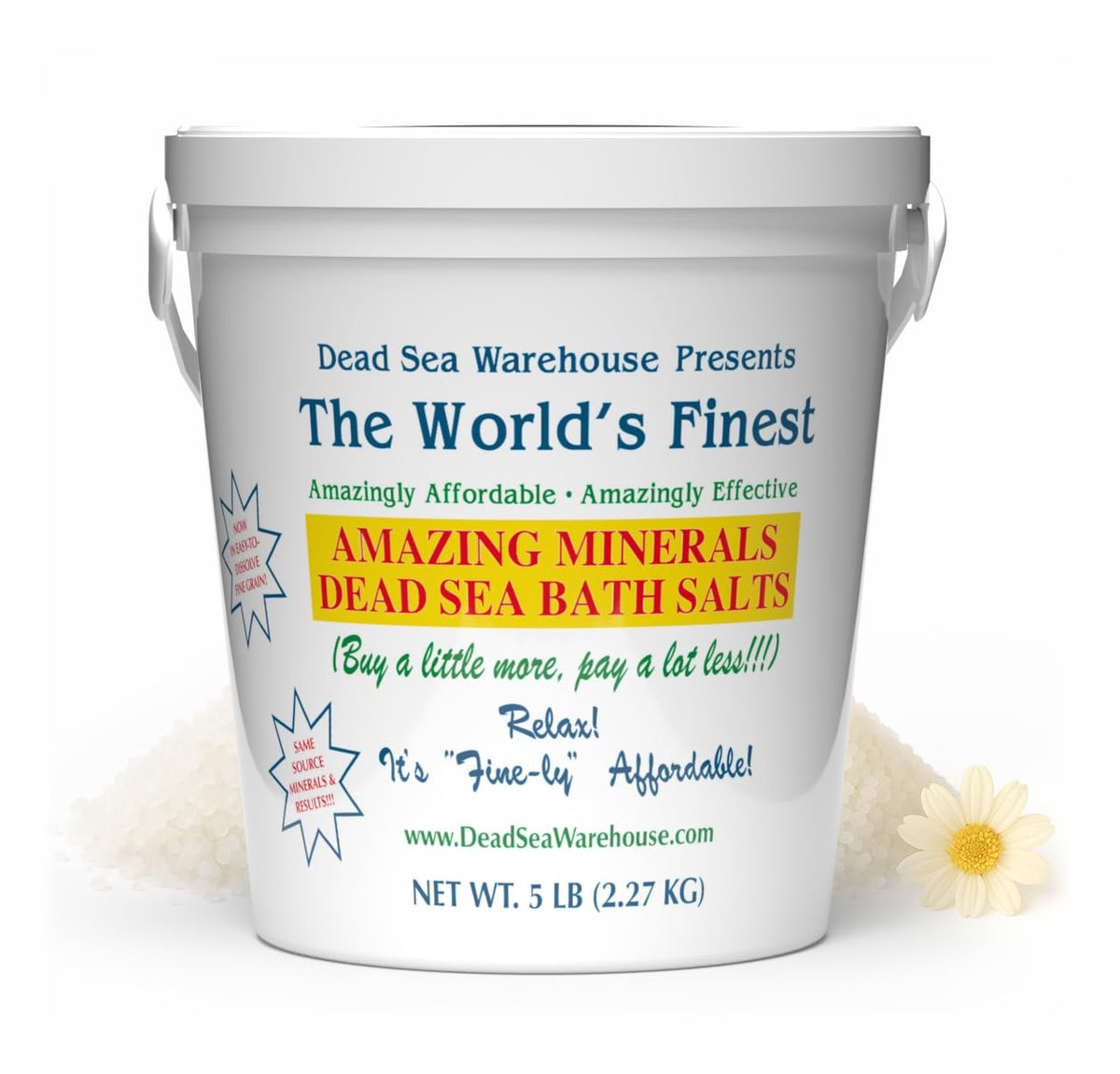Dead Sea Warehouse Amazing Minerals bath salts packaging, premium minerals for skin