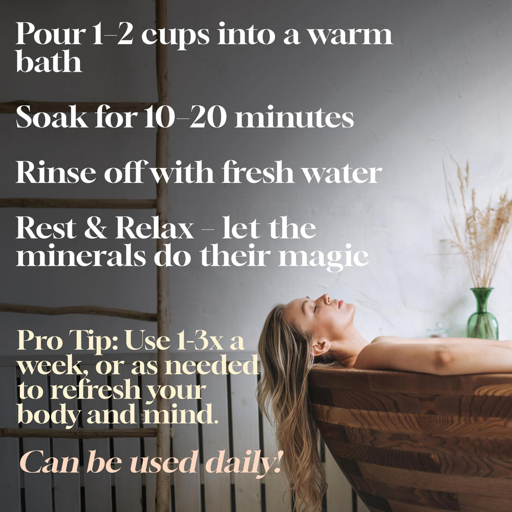 Pouring salts from a measuring scoop into bath water for an easy mineral soak