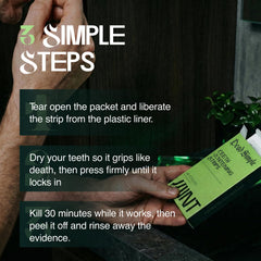 Dead Simple strips targeting coffee stains for a visibly refreshed smile.