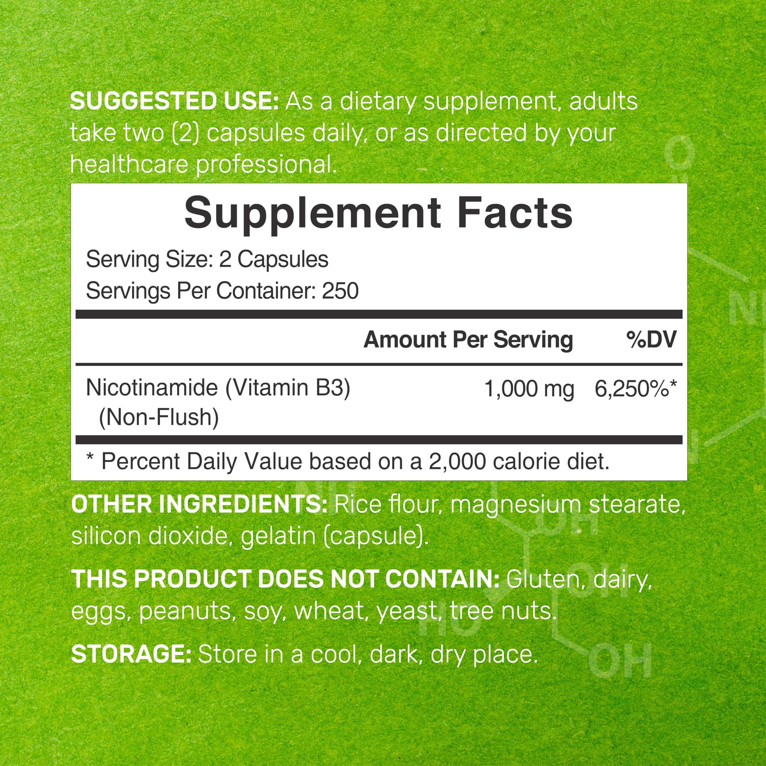 The DEAL SUPPLEMENT 500-capsule bottle sits close-up for convenient daily vitamin B3 intake.