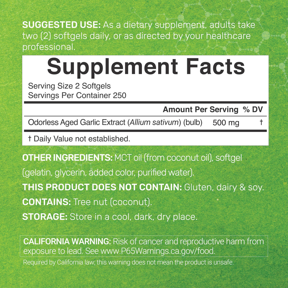 Deal Supplement odorless aged garlic softgels close-up highlights convenient everyday routine.