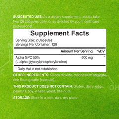 DEAL SUPPLEMENT Alpha GPC capsules closeup shows high potency choline for cognitive support.