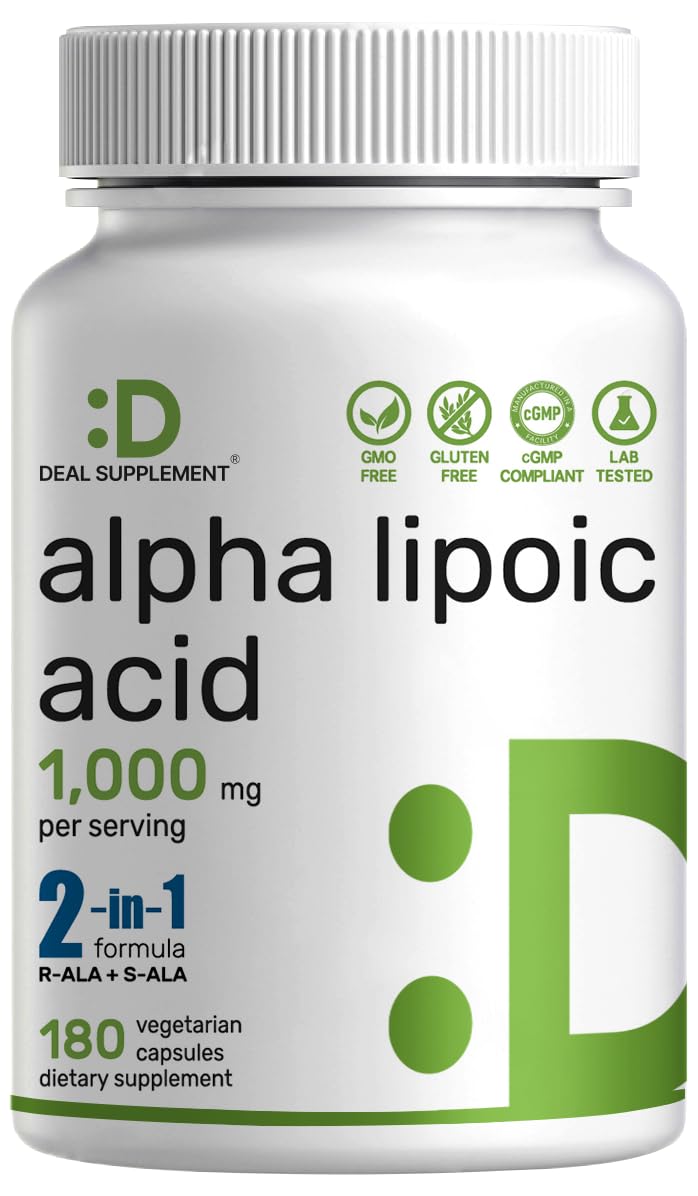 Deal Supplement Alpha Lipoic Acid bottle shows high-bioavailability formula for daily wellness.