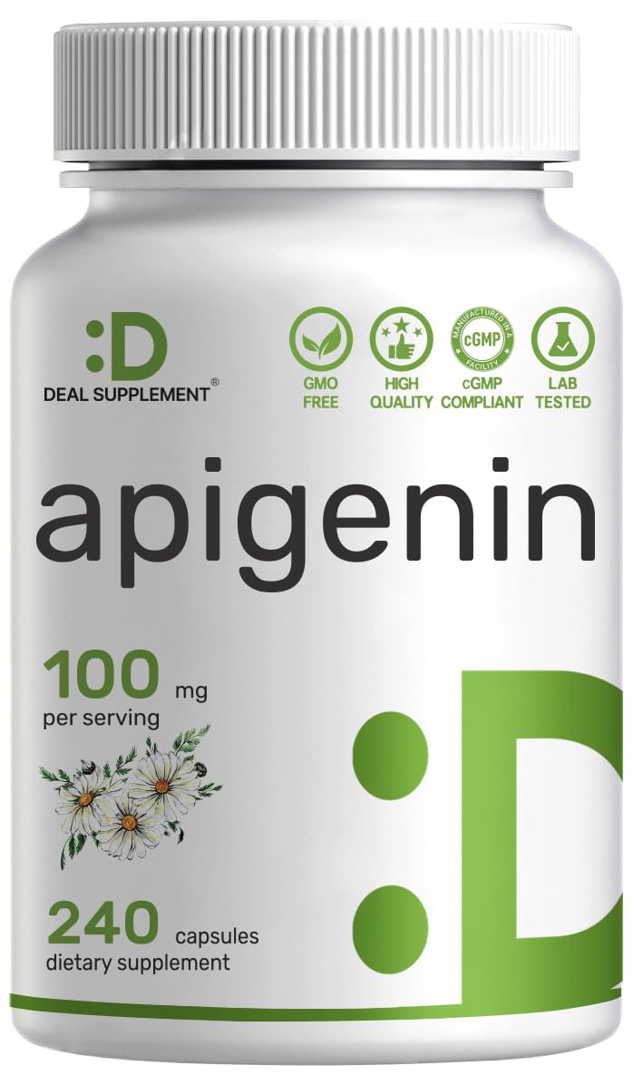 DEAL SUPPLEMENT Apigenin bottle highlights premium chamomile extract for restful evenings