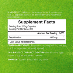 DEAL SUPPLEMENT Benfotiamine capsules highlighting vegan, non-GMO formulation.