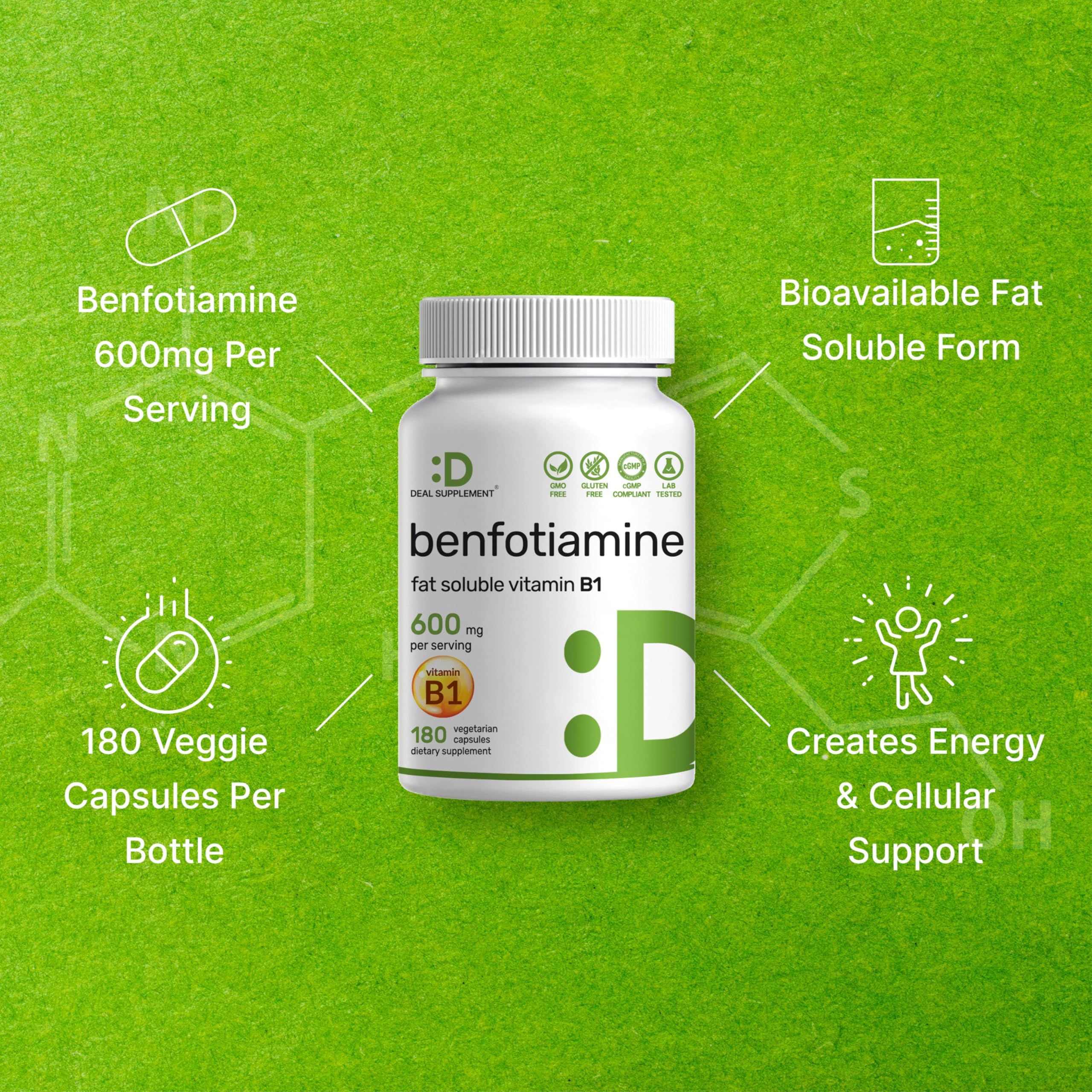 DEAL SUPPLEMENT Benfotiamine serving information panel clarifies dosage.