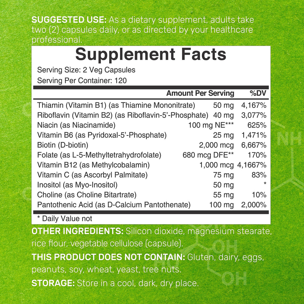 DEAL SUPPLEMENT Bioactive B Complex capsules close-up highlighting methylated vitamins for absorption