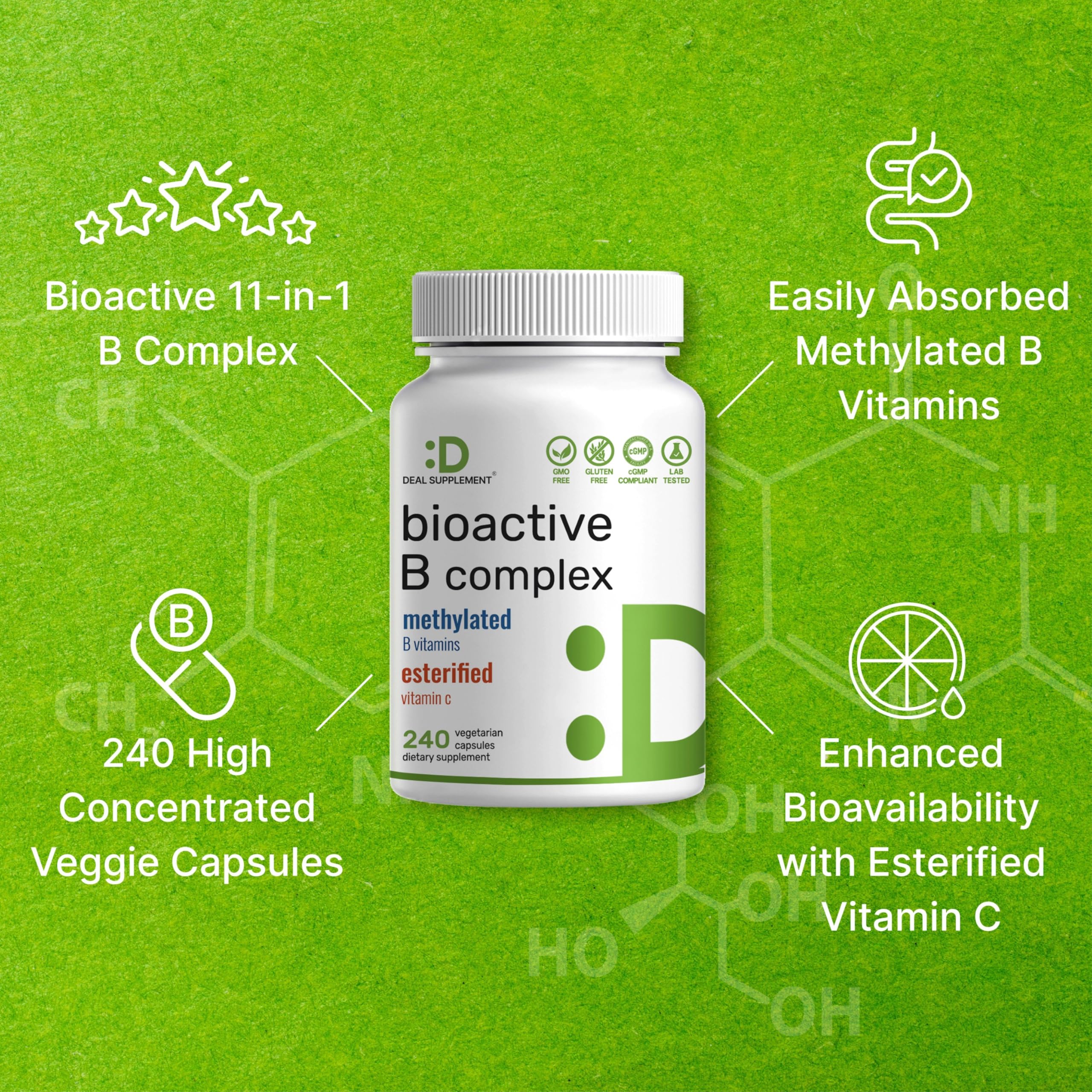 DEAL SUPPLEMENT Bioactive B Complex label detail with complete nutrient list