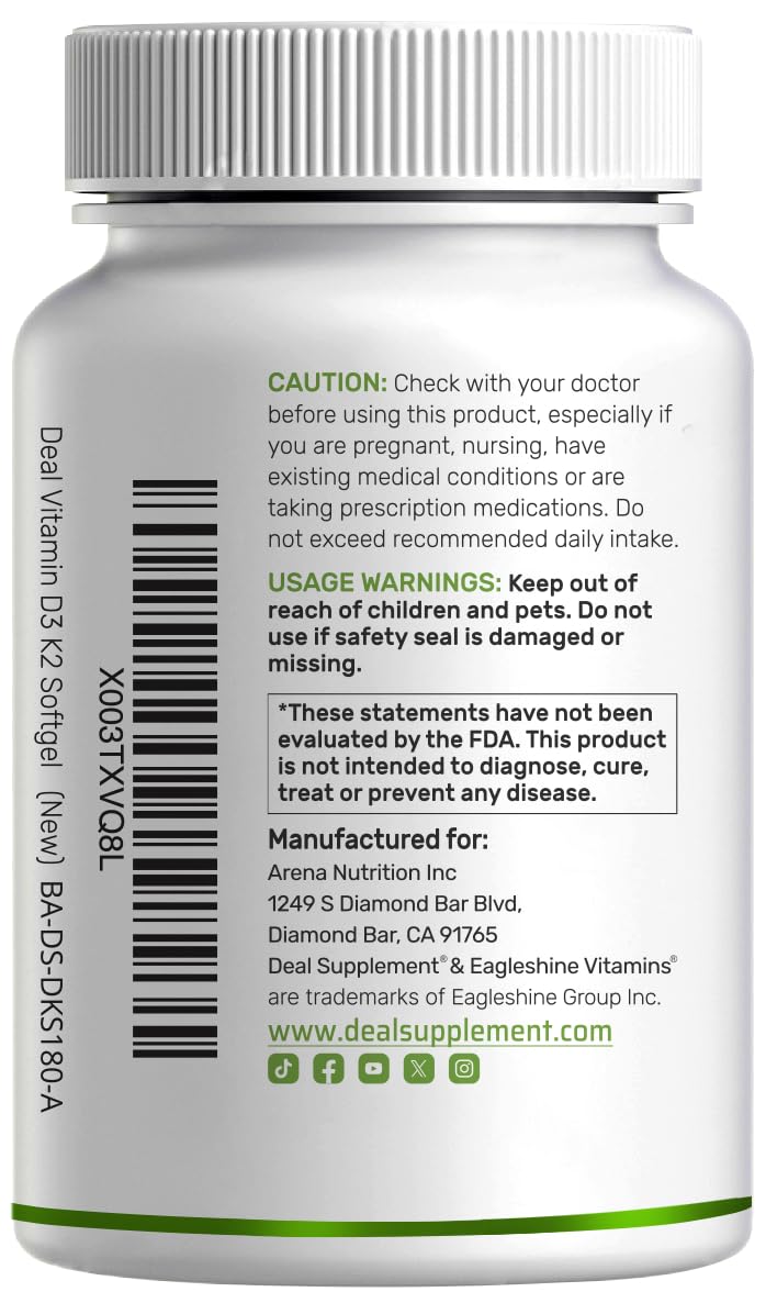 Clear bottle label detailing D3 5000 IU and MK7.