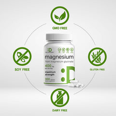 Non-GMO badge on DEAL SUPPLEMENT magnesium glycinate bottle.