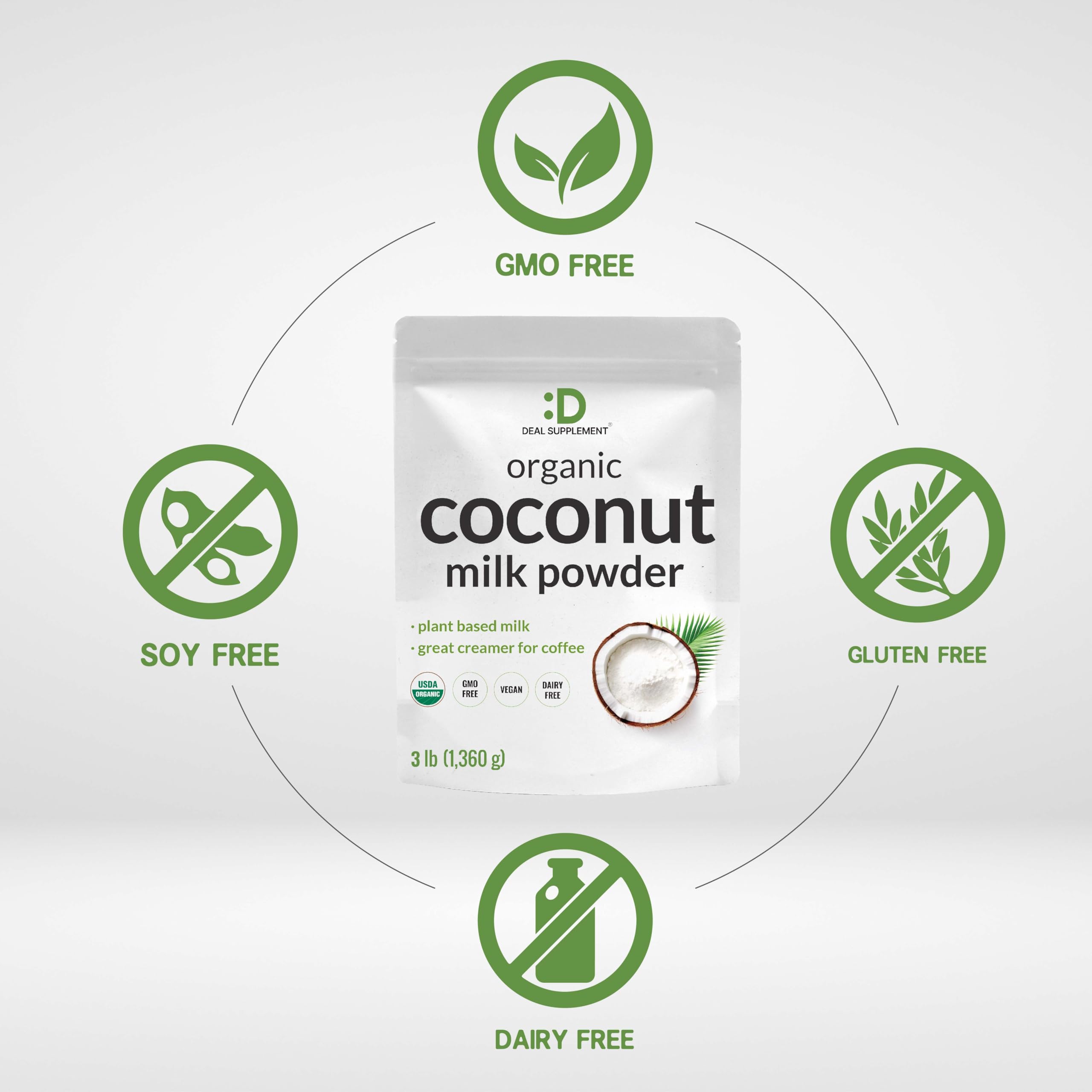 Deal Supplement dairy-free creamer for coffee and tea with rich coconut aroma.
