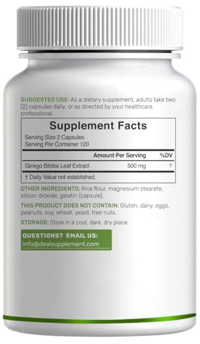 Deal Supplement Ginkgo extract label highlights USP grade quality.