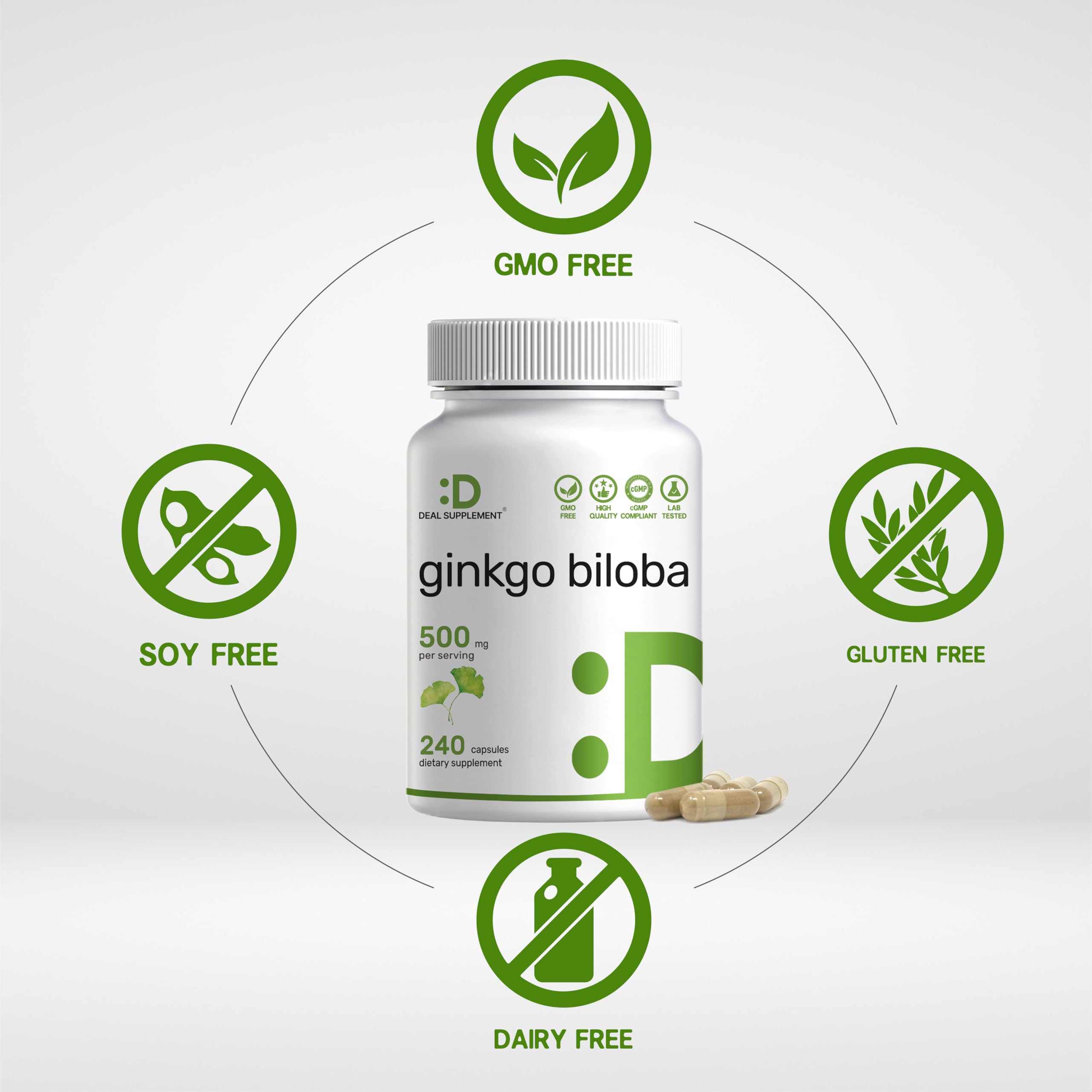 Deal Supplement Ginkgo Biloba capsules showcased as extra-strength supplement.