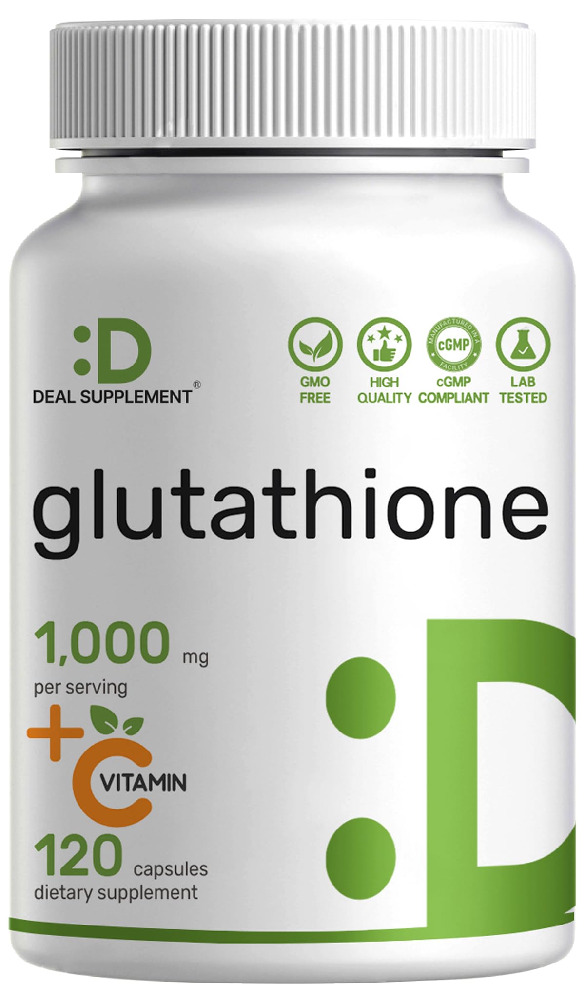 Deal Supplement Glutathione 1000mg bottle front supports antioxidant power