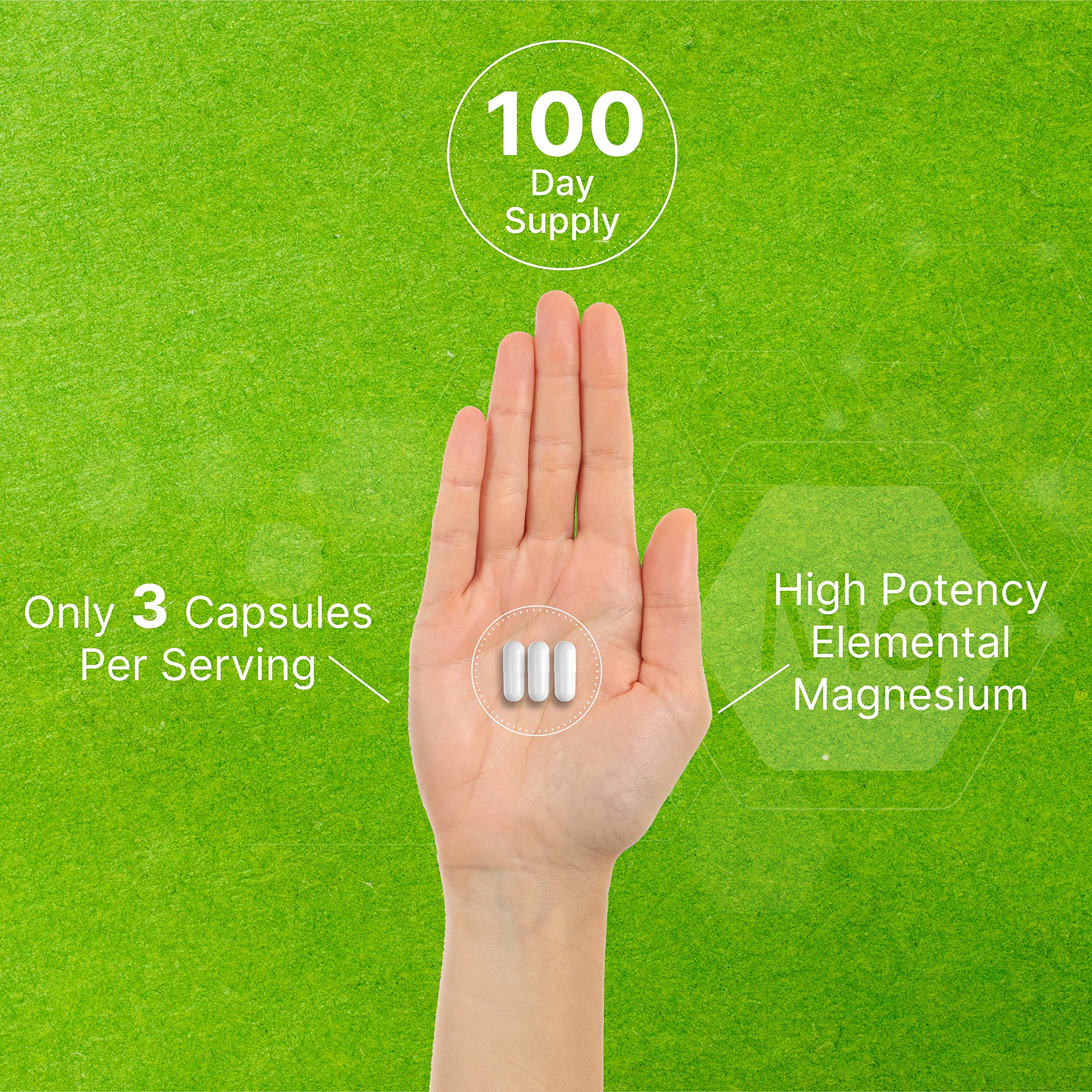 Label shows 3-capsule serving for 400mg magnesium glycinate by DEAL SUPPLEMENT.