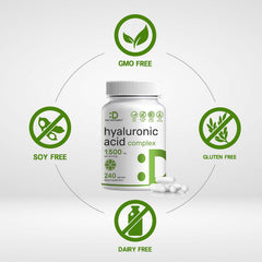 DEAL SUPPLEMENT Hyaluronic Acid Complex label closeup highlighting the 1,500 mg blend