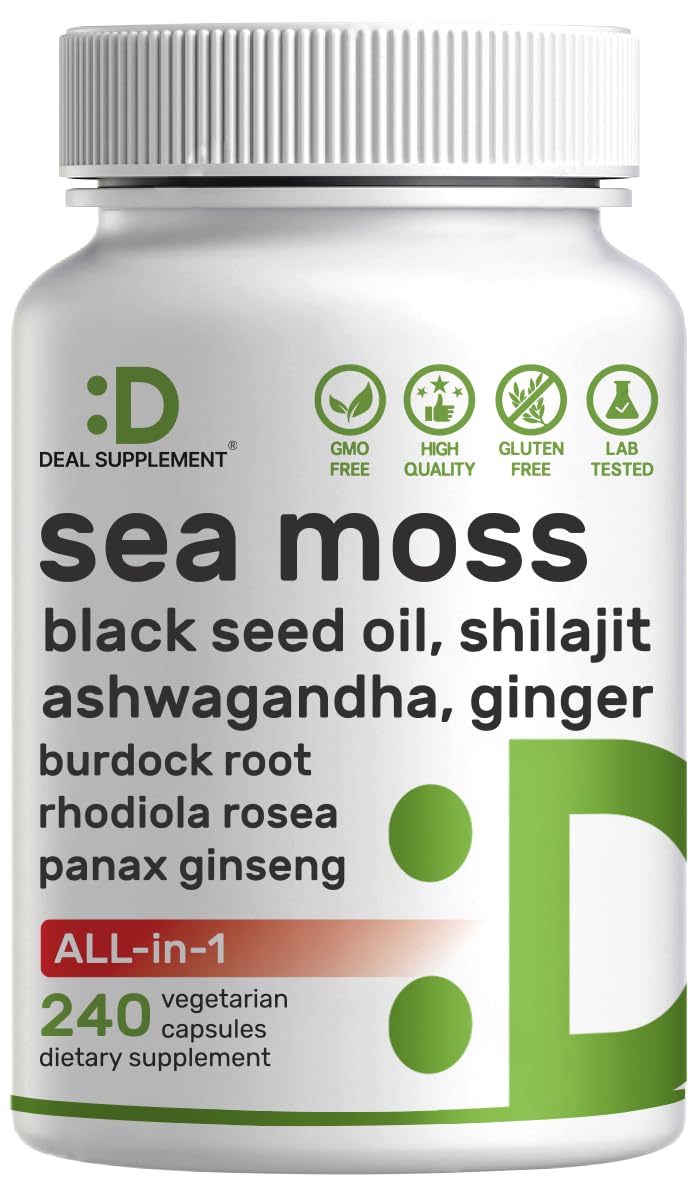 Deal Supplement Irish Sea Moss bottle with 240 vegan capsules for daily support.