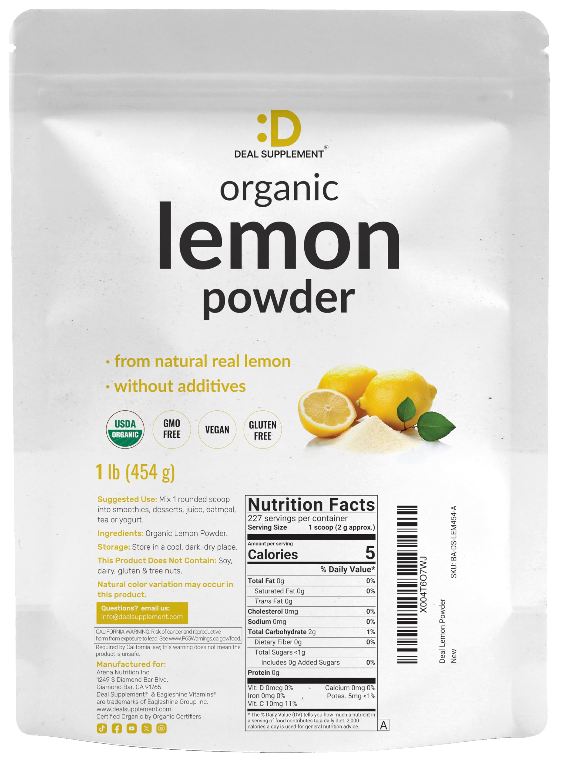 Lemon powder scoop dissolves quickly in water or tea