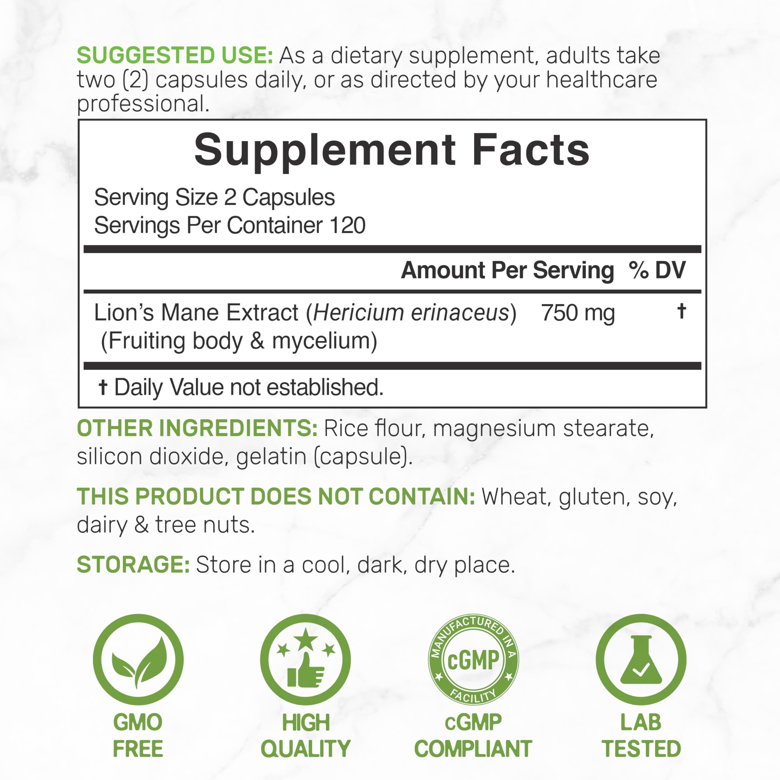 Deal Supplement Lions Mane capsules top view reveals compact two-capsule daily serving.
