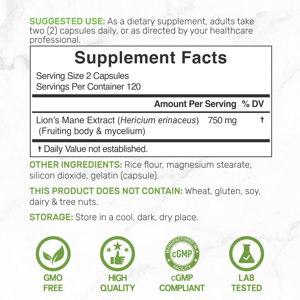 Deal Supplement Lions Mane capsules top view reveals compact two-capsule daily serving.
