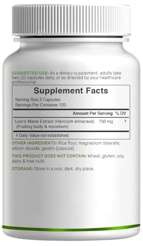 Deal Supplement Lions Mane label close-up shows fruiting body and mycelium extract for cognitive support.