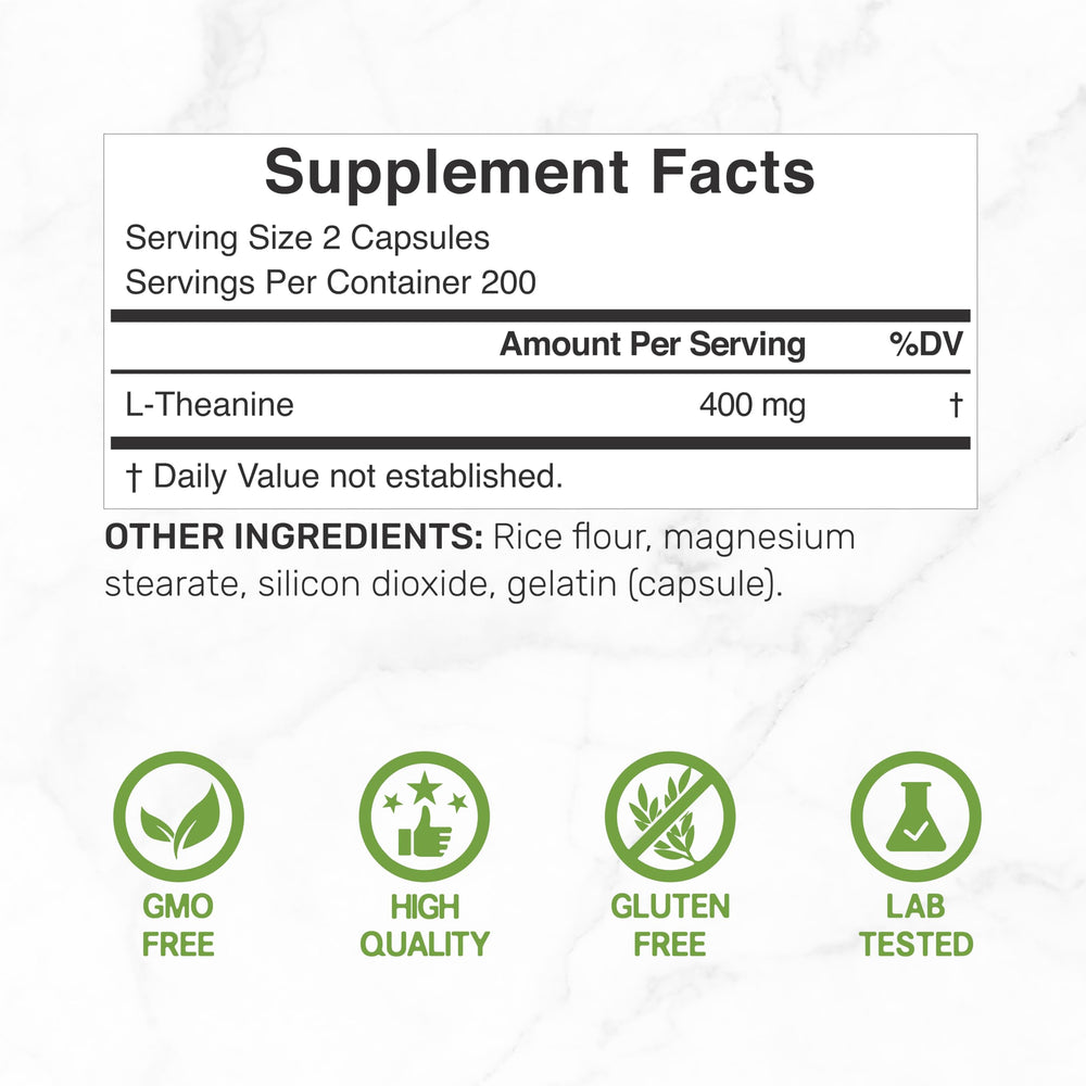 DEAL SUPPLEMENT L-Theanine capsules closeup highlights easy, consistent daily dosing.