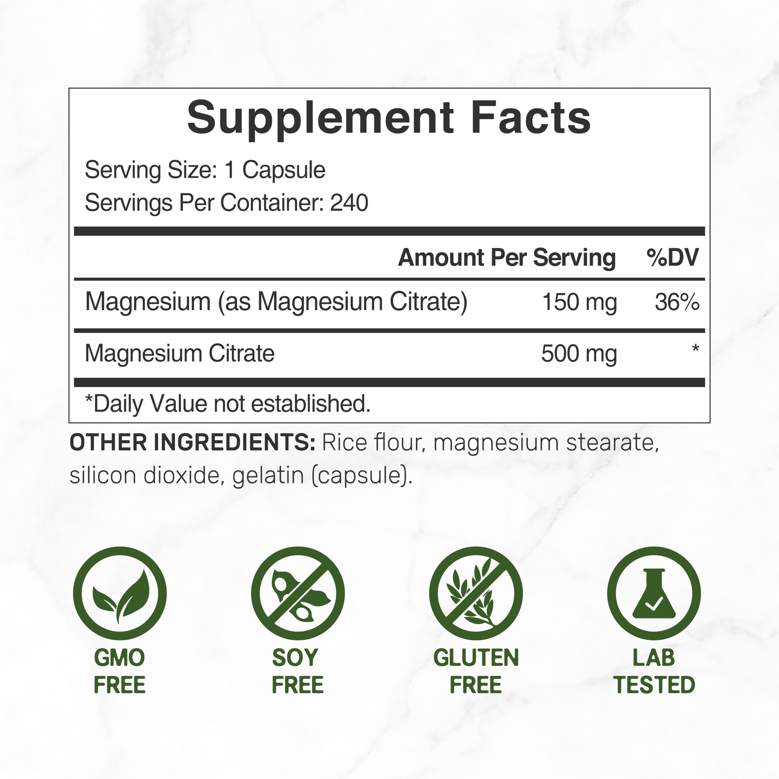 DEAL SUPPLEMENT Magnesium Citrate 500mg capsules close-up for reliable absorption.